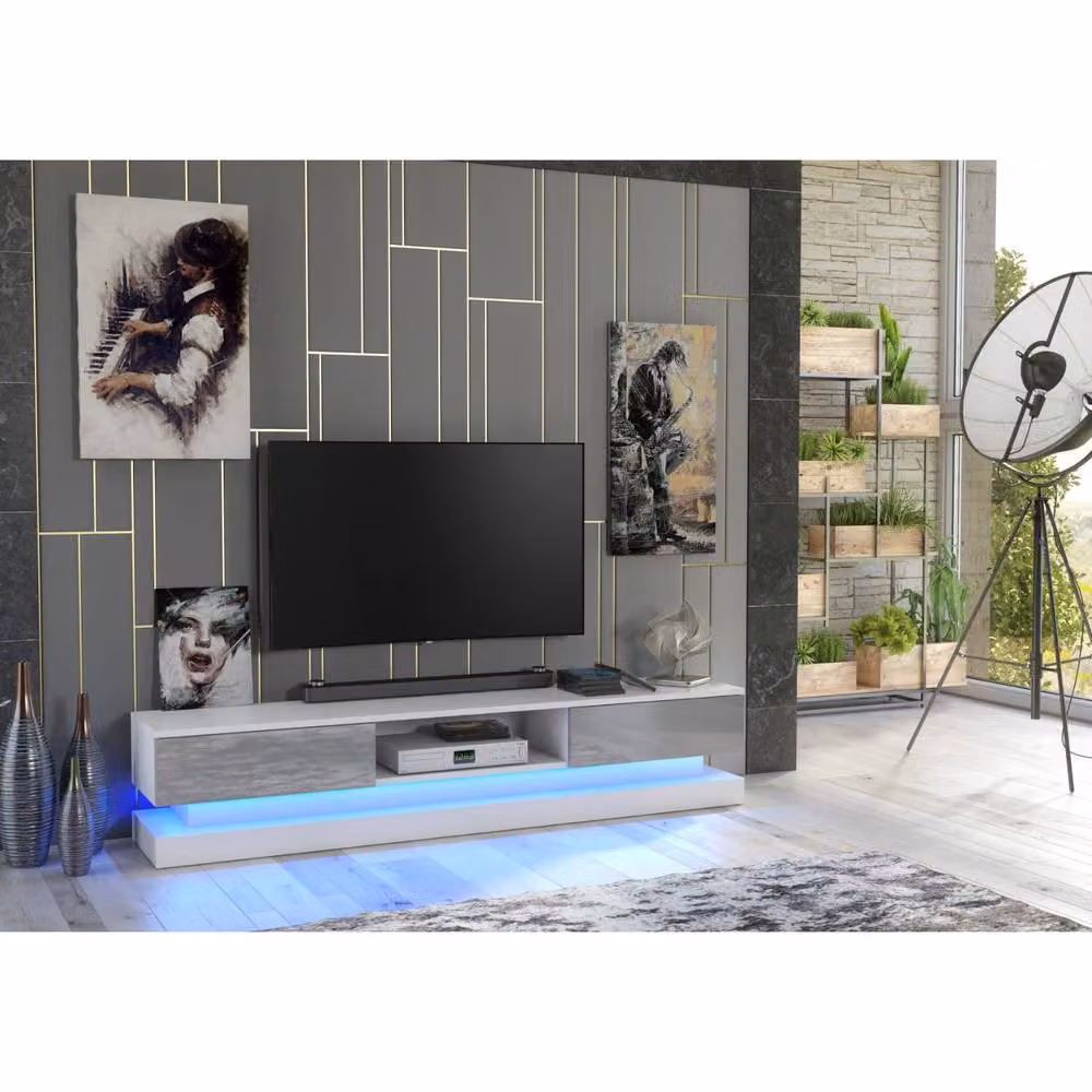 Mex Furniture LTD Bloom TV Unit with White and Grey Gloss Doors and LED Lights, W: 180 cm, H: 36 cm, D: 35 cm – 2