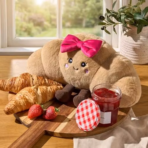 OHS Bow Croissant Plush Decorative Pillow in Pink, 35 x 18 cm – 2