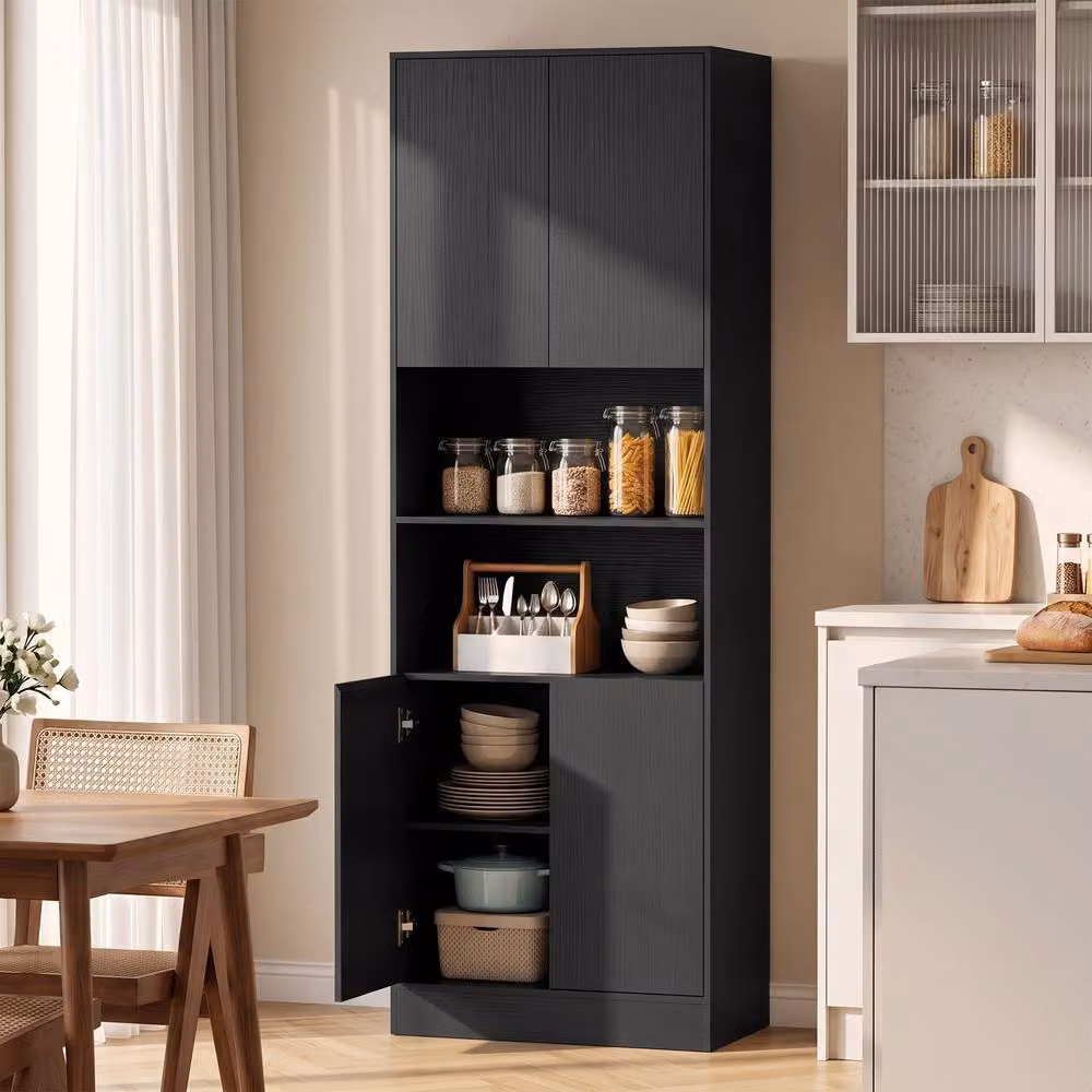 HOMCOM Modern Black Kitchen Pantry Cabinet with Soft-Close Hinged Doors and Internal Shelves, Height: 170 cm – 2