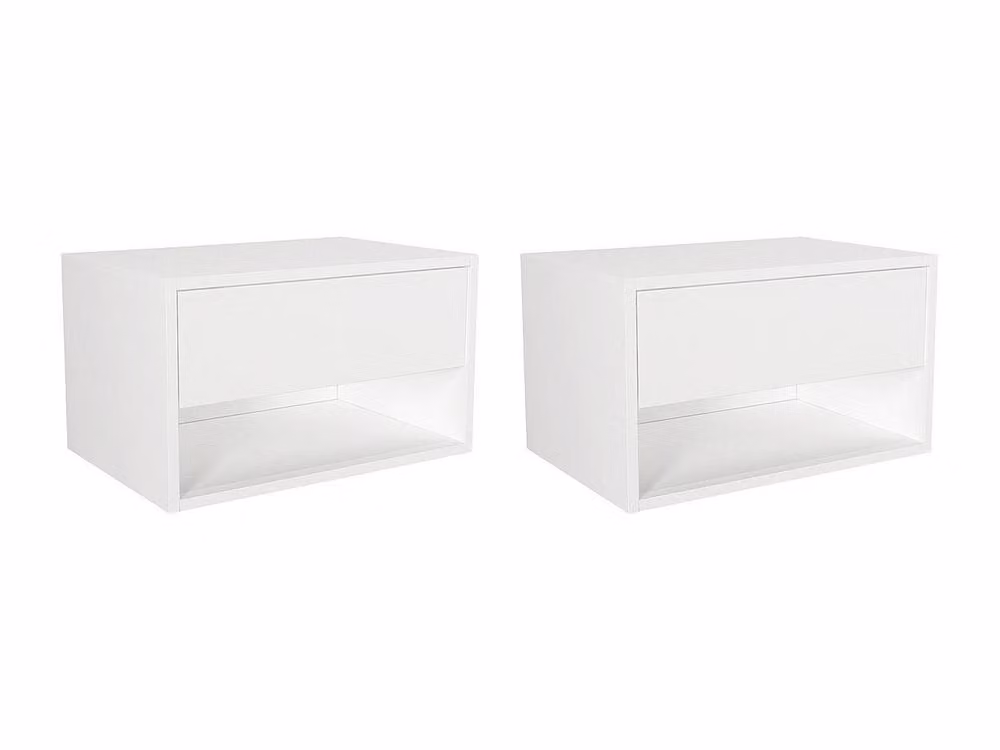 Vente-unique Set of 2 White Wall-Mounted Hanging Bedside Tables with 1 Drawer and 1 Niche, W: 40 cm, D: 35 cm, H: 15 cm – 2