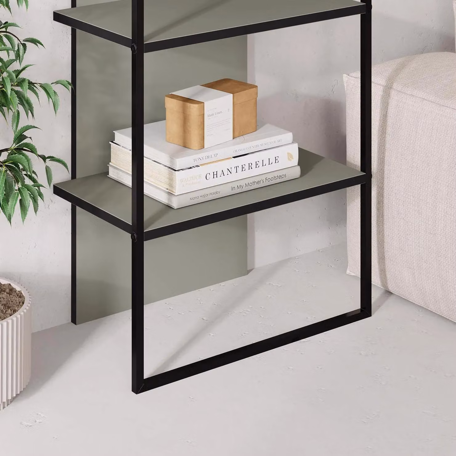 FWStyle Ash Green Archy 5 Tier Modern Arched Bookcase with Black Metal Frame, H180 x W53 x D31.7 cm – 2