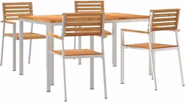 Berkfield Home 5 Piece Solid Wood Teak Garden Dining Set in Brown – 1