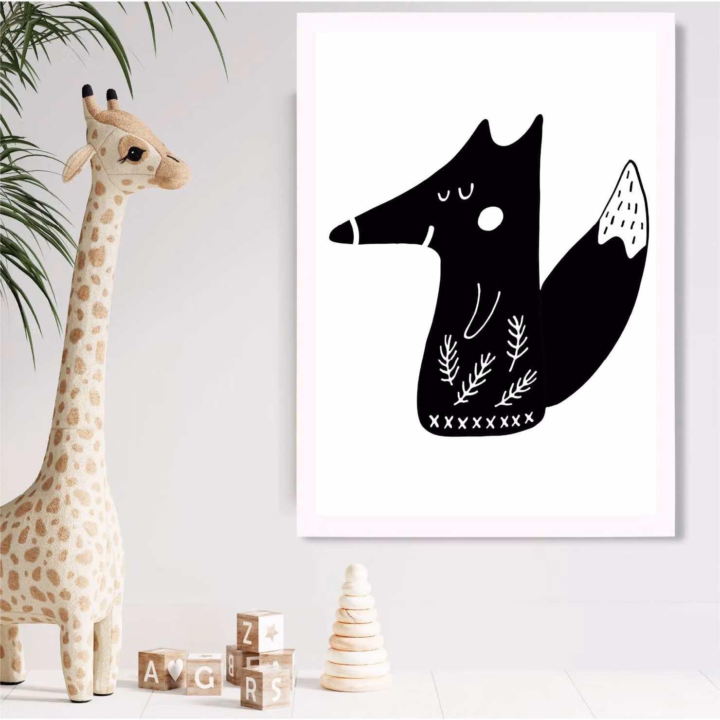 ARTZE Black Fox Scandi Animal Framed Paper Poster with White Frame, A4 – 2