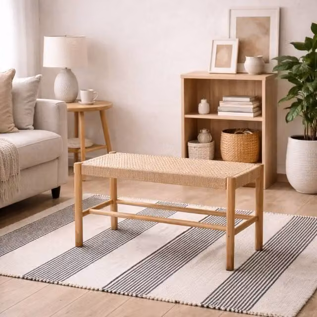 Wyld Haus Tilst Natural Woven Paper Cord Bench with Pine Legs in Beige – 1