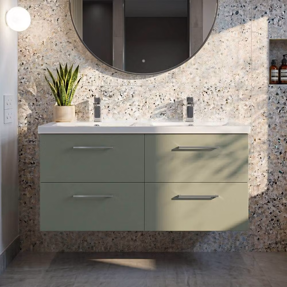 Balterley Level 4 Drawer Wall Hung Double Basin Unit in Satin Green – 3