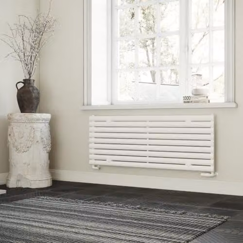 UK Radiators Omeara Axis White Elliptical Tube Horizontal Designer Radiator, W: 140 cm, H: 52.2 cm – 2