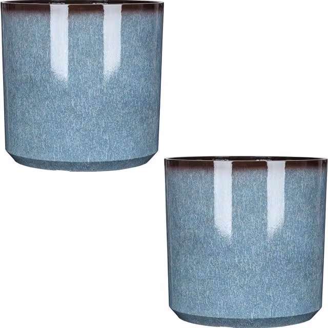 Garden Gear Blue Glazed Cylinder Planter, W/D/H: 36 x 36 x 36 cm, Pack of 2