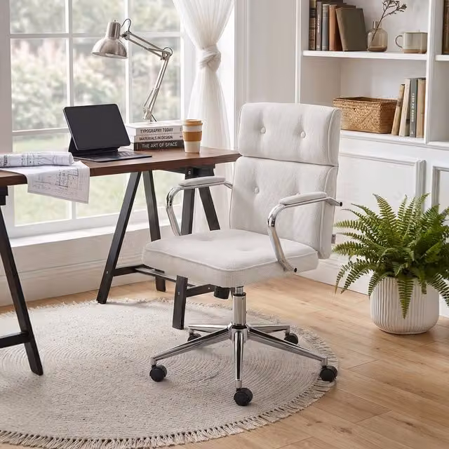 Livingandhome Ergonomic High Back Swivel Office Chair with Headrest and Armrests in White Fabric