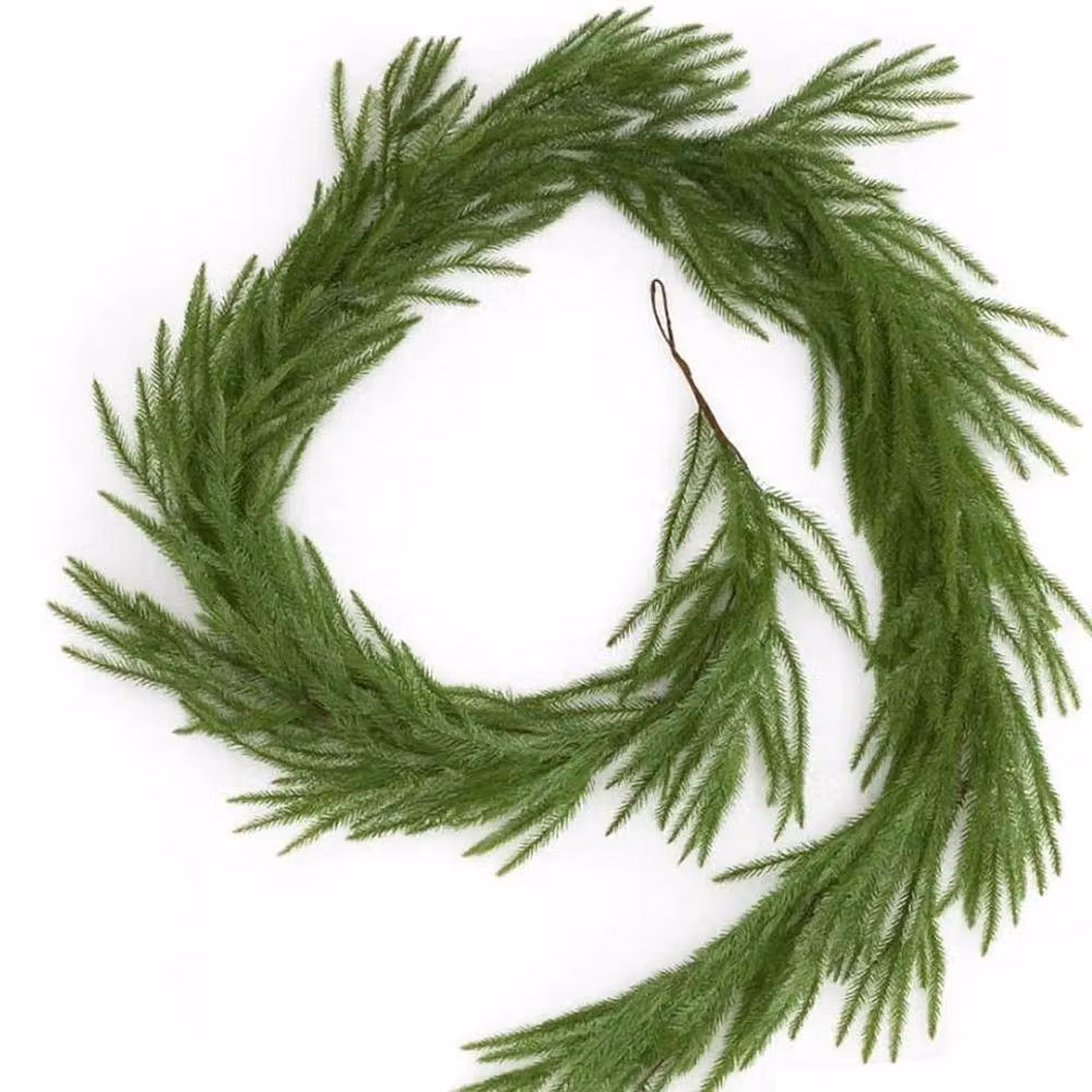 FLAVORA 2-Piece Real Touch Norfolk Pine Christmas Garland in Green, W: 100 cm, D: 15 cm – 4