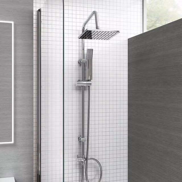 NESTLUNE Large Square Stainless Steel Dual 2 Mixer Overhead Wall Mounted Shower Head in Silver – 1