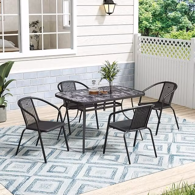 Lifeideas Black Glossy Glass and Metal Abstract Garden Table and Chairs Set