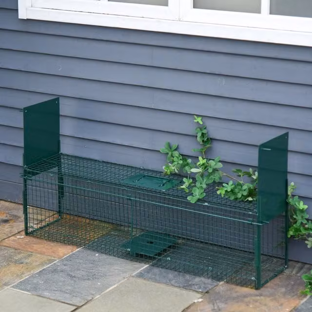 PawHut 2-Door Humane Live Cage Trap in Dark Green