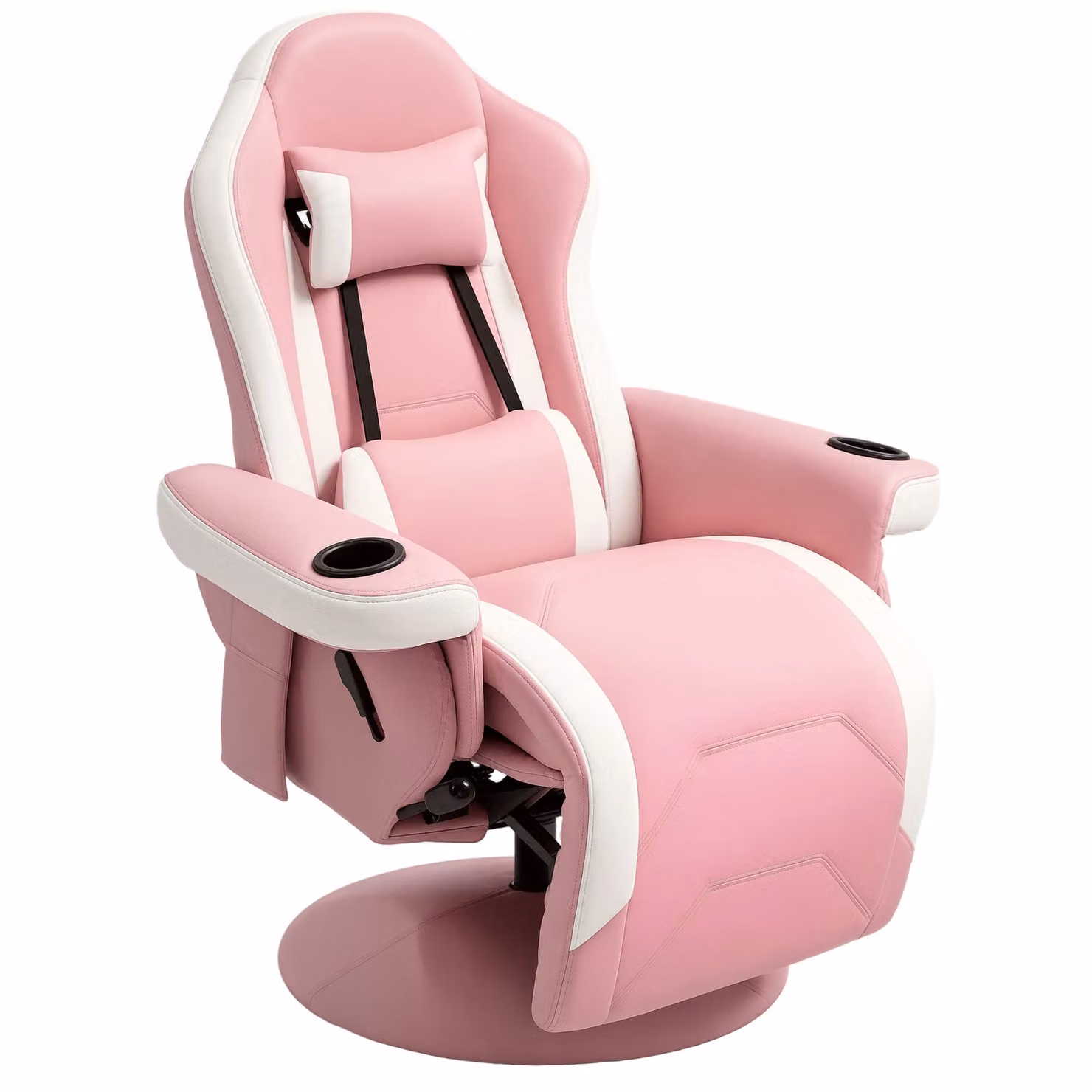 HOMCOM Pink Manual Recliner Armchair with Integrated Footrest and 135 Degree Recline in Synthetic Leather – 2