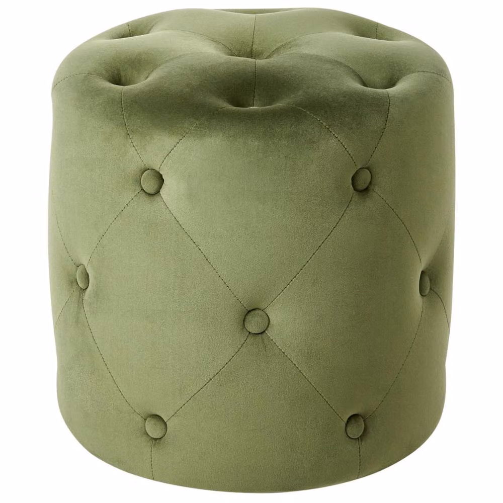 Wyld and Coco Green Velvet Round Tufted Ottoman Pouffe, Diameter: 40 cm – 2