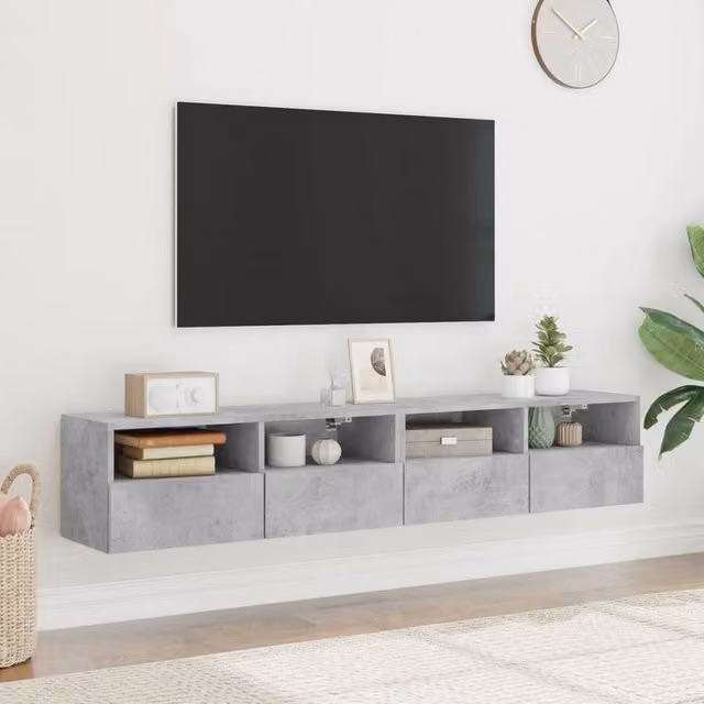 Berkfield Home Set of 2 Modern TV Wall Cabinets in Concrete Grey, W/D/H: 80 x 30 x 30 cm