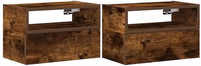 Berkfield Home Wall-mounted Bedside Cabinets, 2 Piece Set, Smoked Oak Brown, W: 45 cm, D: 26 cm, H: 28.5 cm