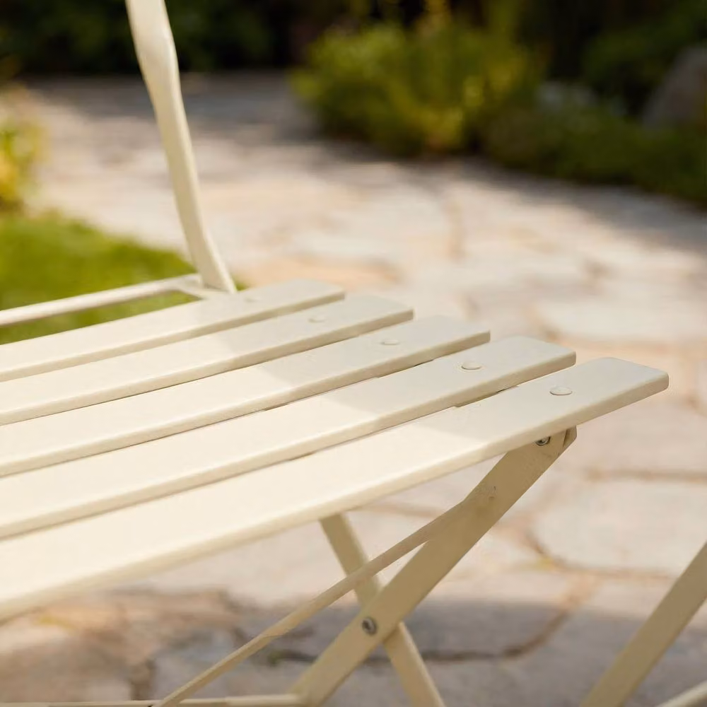 Home Source Metal Bistro Set Outdoor Garden Furniture with Table and 2 Chairs in Cream – 2