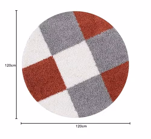 THE RUGS Modern Multicolour Checked Shaggy Round Area Rug, Diameter: 120 cm – 2