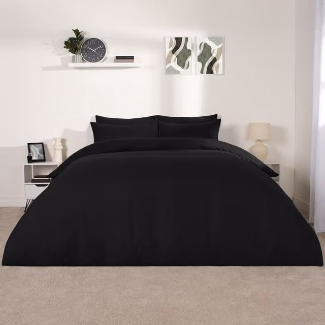 Brentfords Plain Dyed Microfibre Duvet Cover and Pillowcase Set, Black, W: 220 cm, L: 230 cm, Duvet Cover: 180 x 200 cm – 4