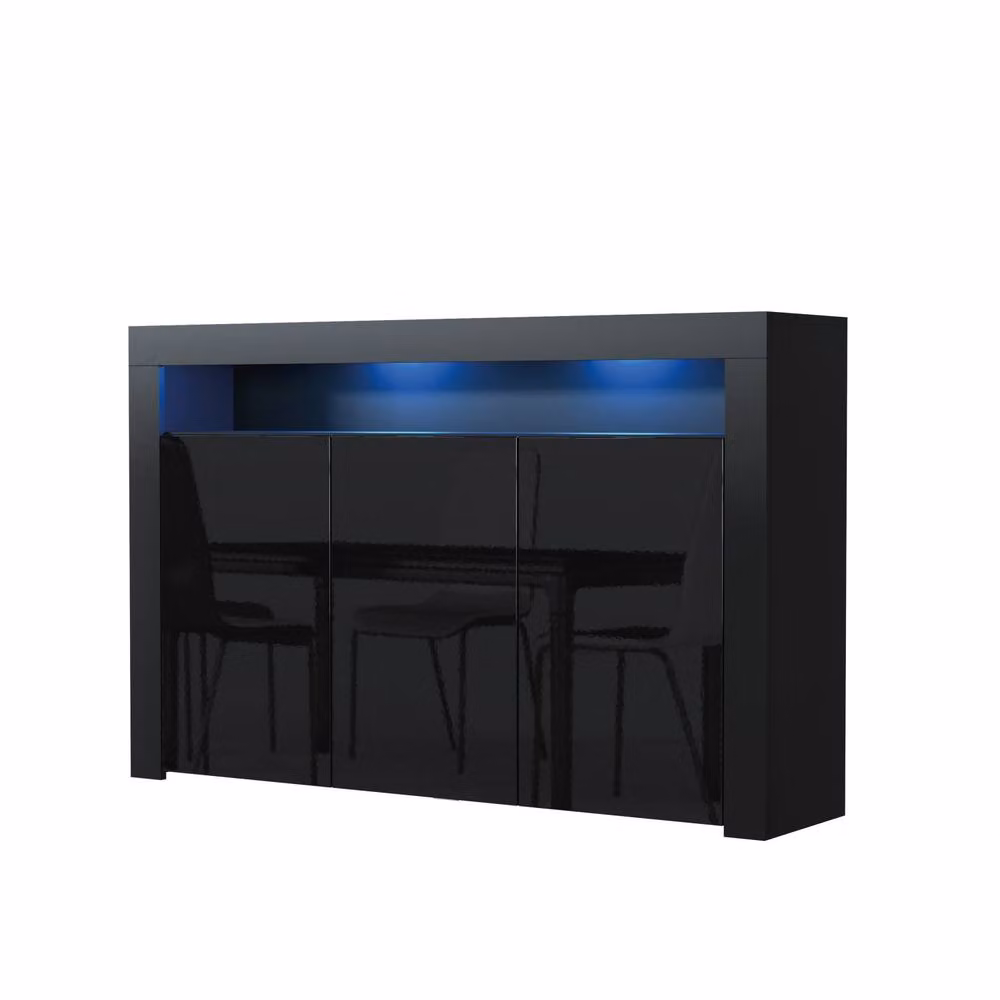Mex Furniture LTD Aether Modern Sideboard in Black with Glossy Doors and Integrated LED Lighting, W: 155 cm, H: 92 cm, D: 40 cm – 6