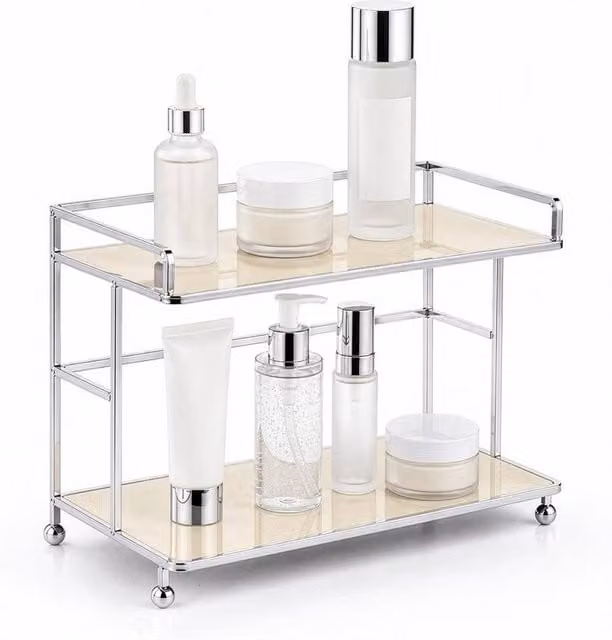 Kelvenix White 2 Tier Metal Cosmetic and Perfume Display Storage Stand – 1