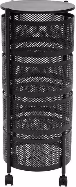 Pawnora 4 Tier Rotating Metal Kitchen Trolley Cart in Matt Black – 1