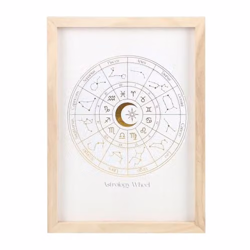 KDMD Round Astrology Wheel Framed Wall Art Print in White and Gold – 1