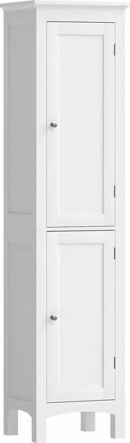 kleankin Tall White Bathroom Storage Unit with Adjustable Shelves and Hinged Double Doors, H 160.0 cm x W 38.0 cm x D 19.2 cm