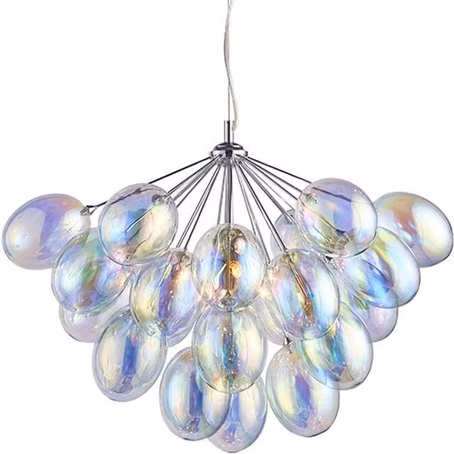 Endon Infinity Pendant Light with Chrome Effect Plate and Multicolour Dichroic Glass, 6 x G9 Dimmable, Height Adjustable, IP20