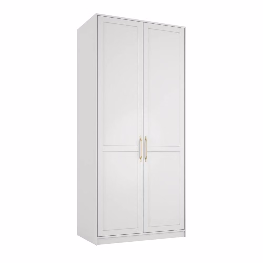 Wyld Haus Kahs White 2 Door Wooden Wardrobe with Brushed Brass Handles H 220 x W 100 x D 58 cm – 2