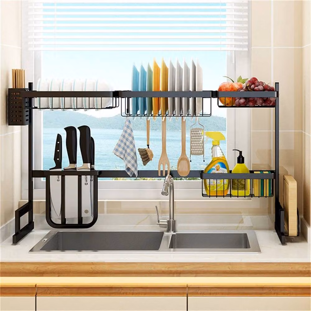 Kelvenix Expandable Over Sink Dish Drainer Drying Rack in Black Coated Steel – 3