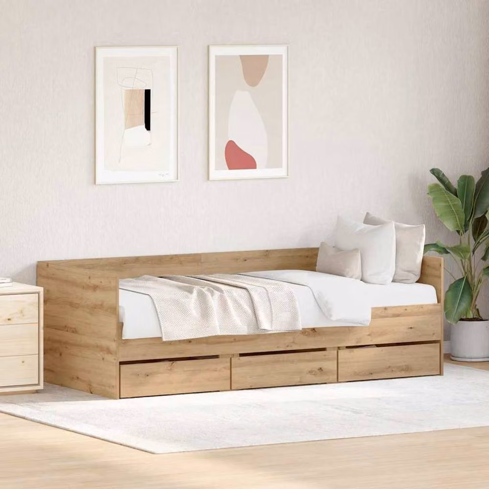Berkfield Home Artisan Oak Daybed in Brown, Engineered Wood, W/D/H: 90 x 190 cm – 2