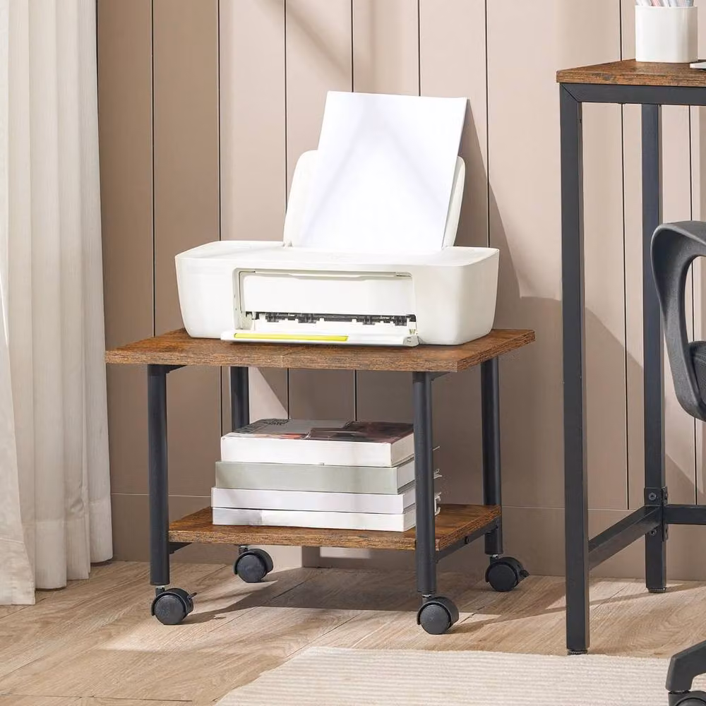 FORGEVIO Under-Desk Printer Stand and Cart in Brown, W/D/H: 40.0 x 36.5 x 40.0 cm – 4
