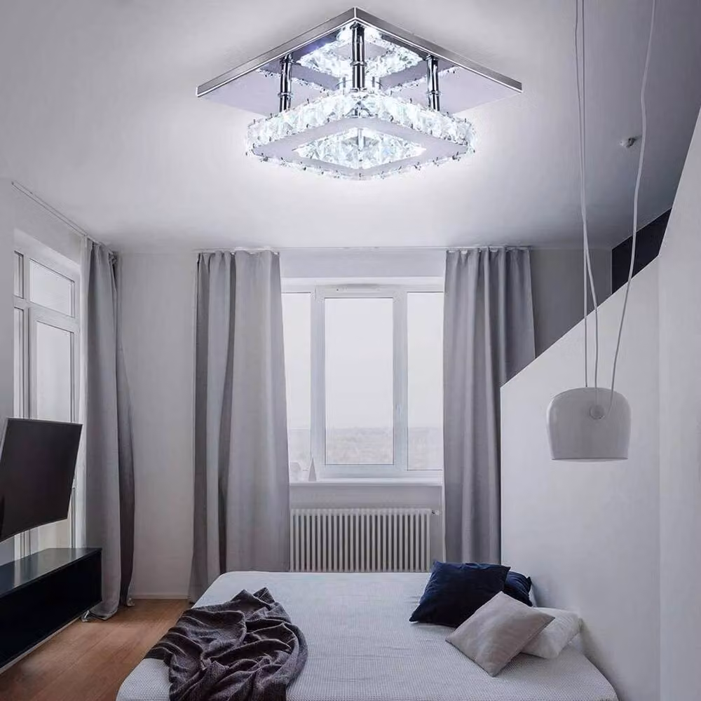 SPETLEK Modern Square Crystal LED Ceiling Light in White – 2