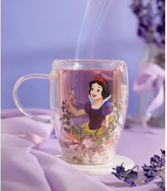 Disney Snow White Pastel Princess Floral Decorative Glass Mug in Yellow, White and Transparent – 1
