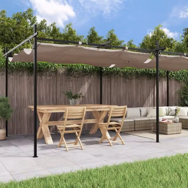 Berkfield Home Pergola with Retractable Roof in Beige, W: 589 cm, D: 292 cm, H: 230 cm
