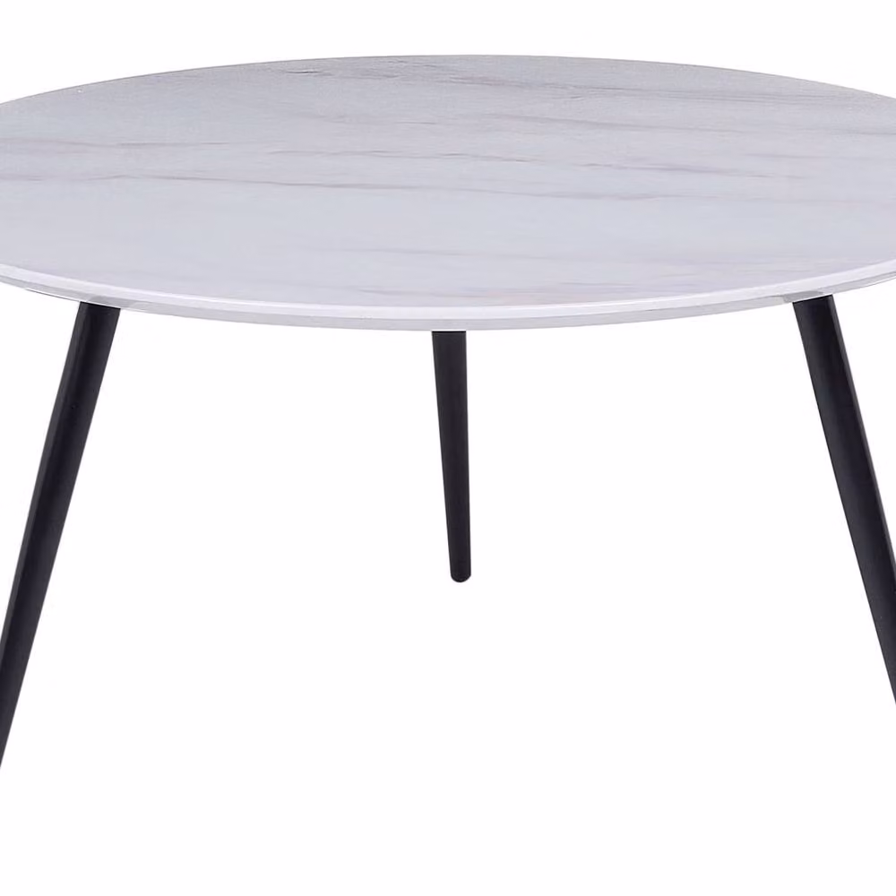 Wyld and Coco White Marble-Effect Round Coffee Table with Black Iron Base, Diameter: 79 cm – 2