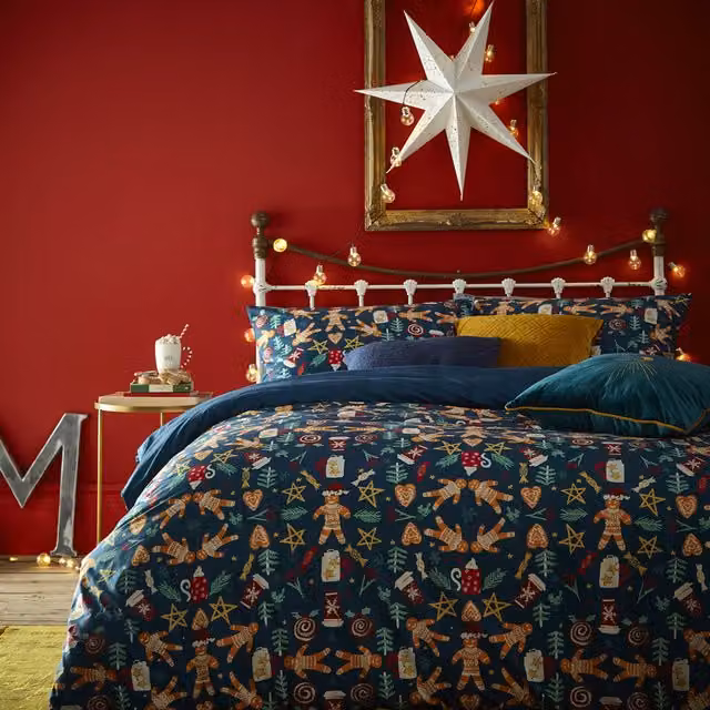 Make it a Home Yuletide Treats Christmas Duvet Cover Set, Blue, W: 90 cm, H: 200 cm