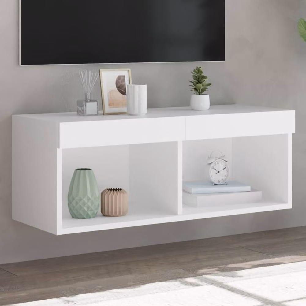 Berkfield Home Modern TV Cabinet with LED Lights in White, W/D/H: 80 x 30 x 30 cm – 2