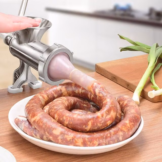 Livingandhome Small Manual Aluminium Kitchen Meat Mincer - Silver