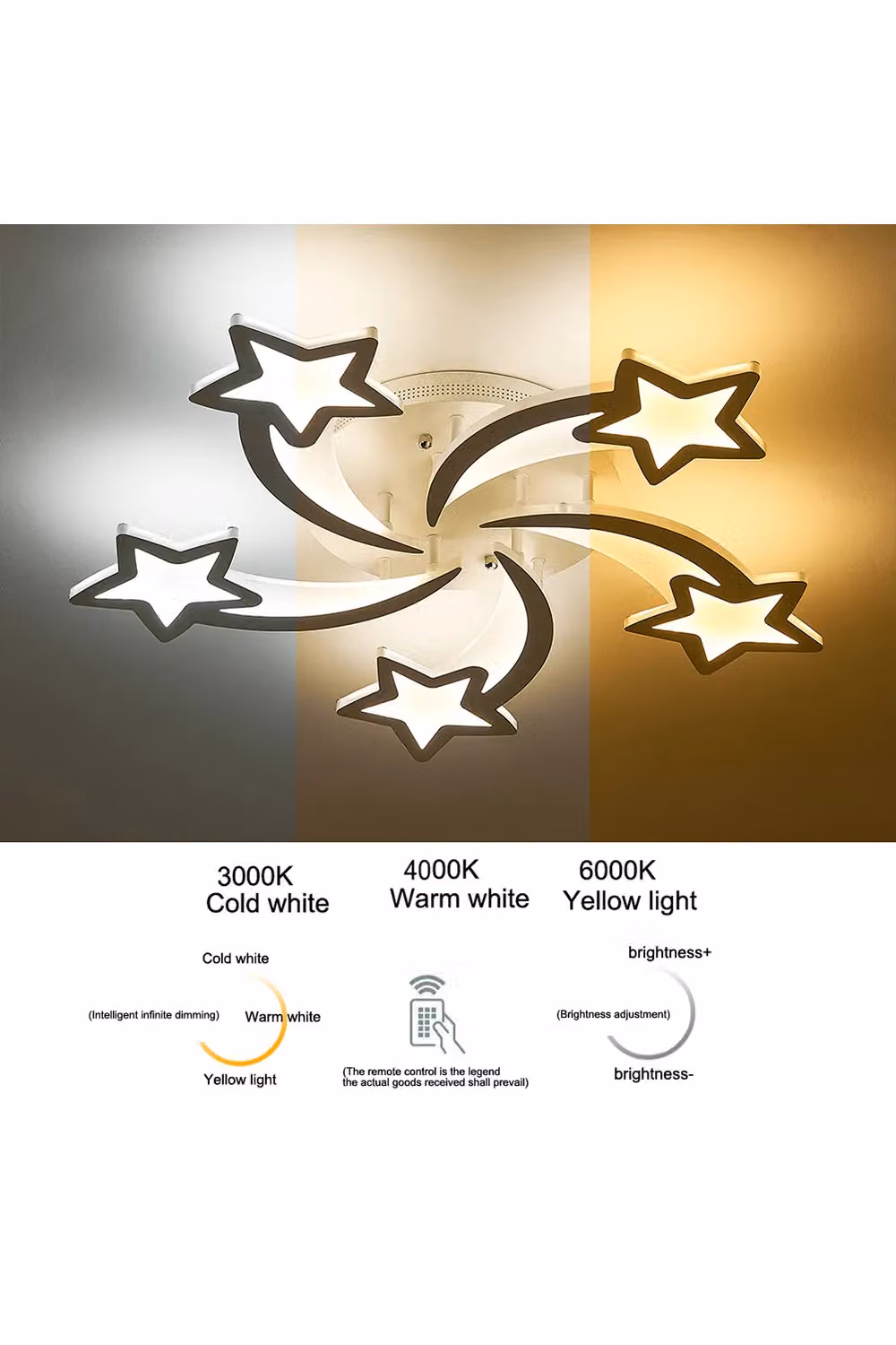 Living and Home Stars White LED 5-Light Star Ceiling Light – 3