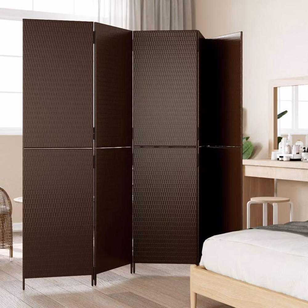 Berkfield Home 5 Panel Brown Poly Rattan and Steel Room Divider – 2