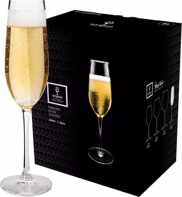 Argon Tableware Mayfair Lead-Free Crystal Champagne Flutes, 210ml, Pack of 24, Transparent – 1