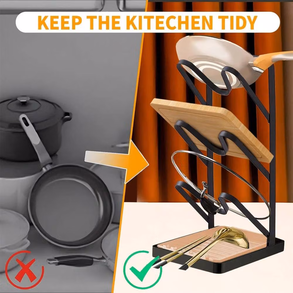 Kelvenix 3 Layer Iron Pot Lid Storage Rack in Black – 3