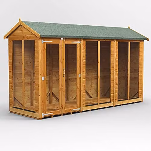 Powersheds Premium Apex Wooden Summer House in Brown with Security Features and PVC Window Sills