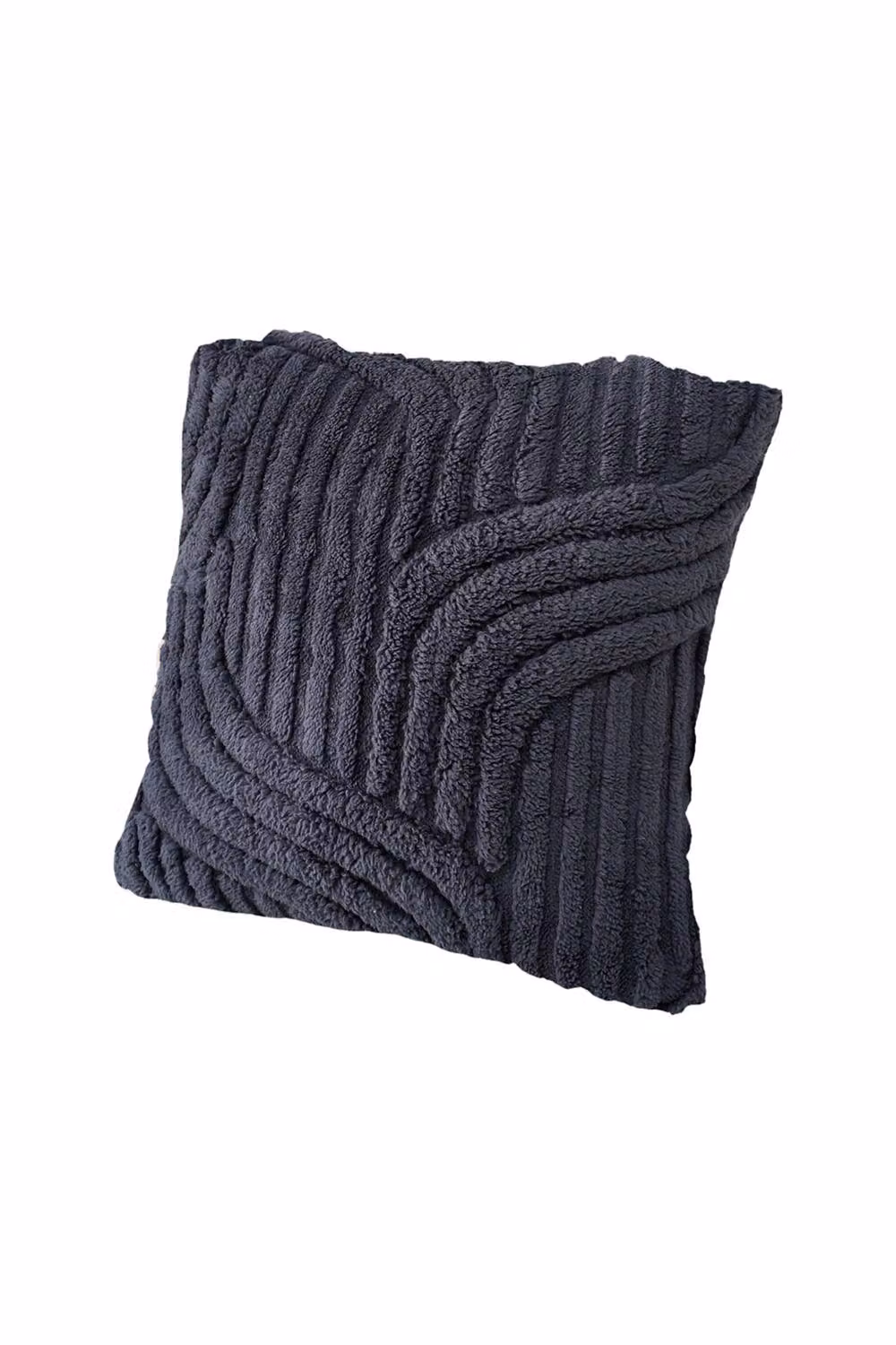 Living and Home 3D Wave Textured Plush Square Throw Pillow Cover in Grey – 2
