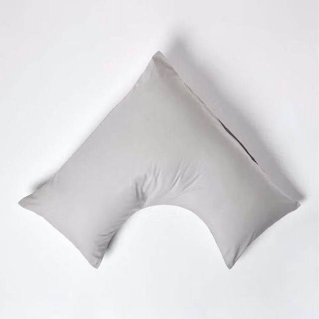 Homescapes Silver Grey Egyptian Cotton V-Shape Pillowcase, 200 Thread Count Percale
