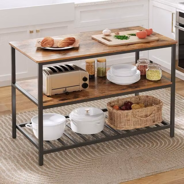 VASAGLE Industrial Kitchen Island Bakers Rack with Large Worktop, Bronze, W/D/H: 90 x 60 x 60 cm