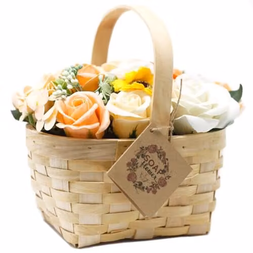 Serenityy LINE NATURA Large Orange Soap Flower Bouquet in a Rattan Wicker Basket – 1