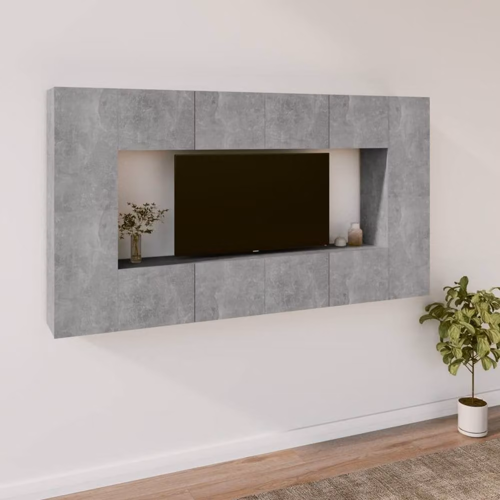 Berkfield Home Classic 8 Piece TV Cabinet Set in Grey Matt MDF – 1